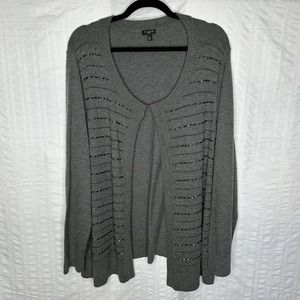 Talbots Sweater Womens 3x Gray Cardigan Beaded Lambswool Dressy Holiday Party